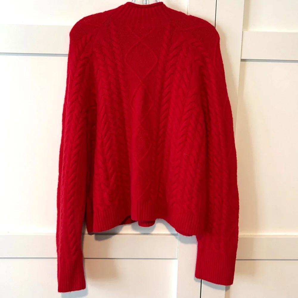 J. Crew Holiday Red Cable Knit Rollneck Sweater in Supersoft Yarn in Size L